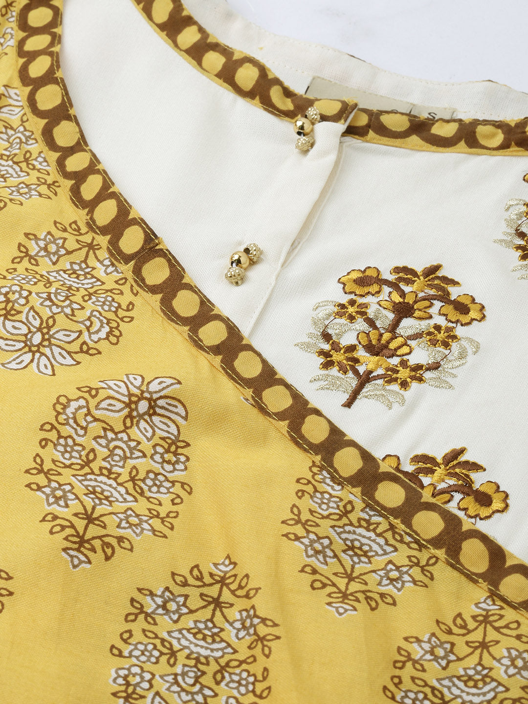 Neerus Yellow Embroidered A Line Kurta