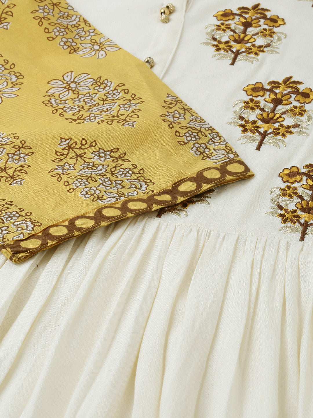 Neerus Yellow Embroidered A Line Kurta