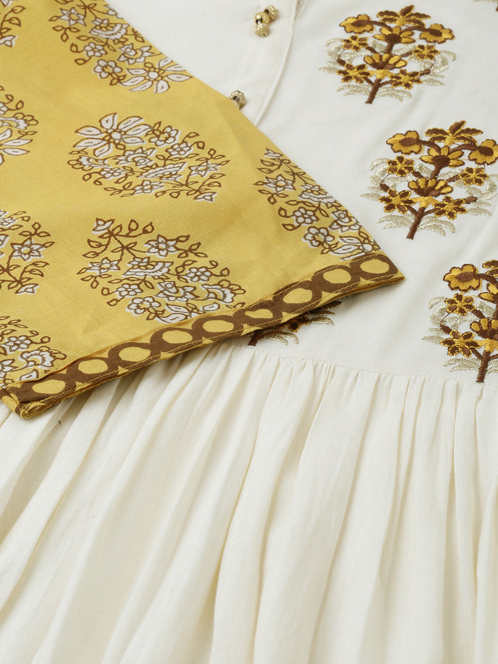 Neerus Yellow Embroidered A Line Kurta