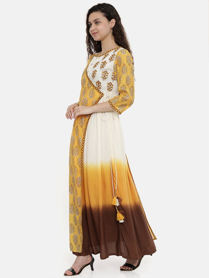 Neerus Yellow Embroidered A Line Kurta
