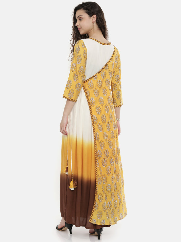 Neerus Yellow Embroidered A Line Kurta