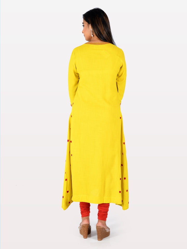 Neerus Yellow Embroidered Flared Kurta