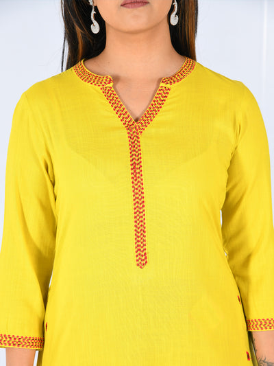 Neeru's Yellow Embroidered Flared Kurta