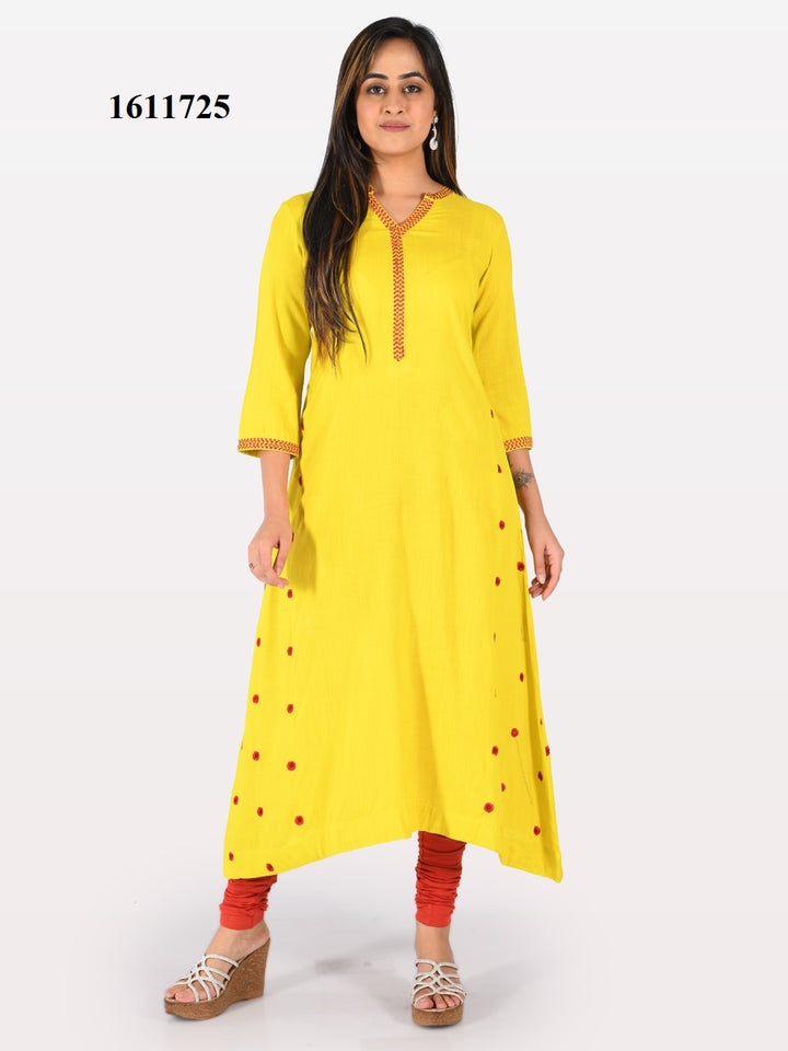 Neerus Yellow Embroidered Flared Kurta