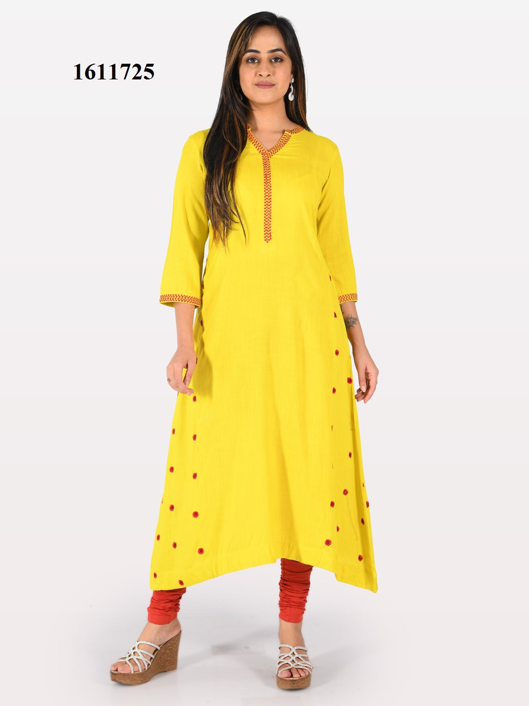 Neeru's Yellow Embroidered Flared Kurta