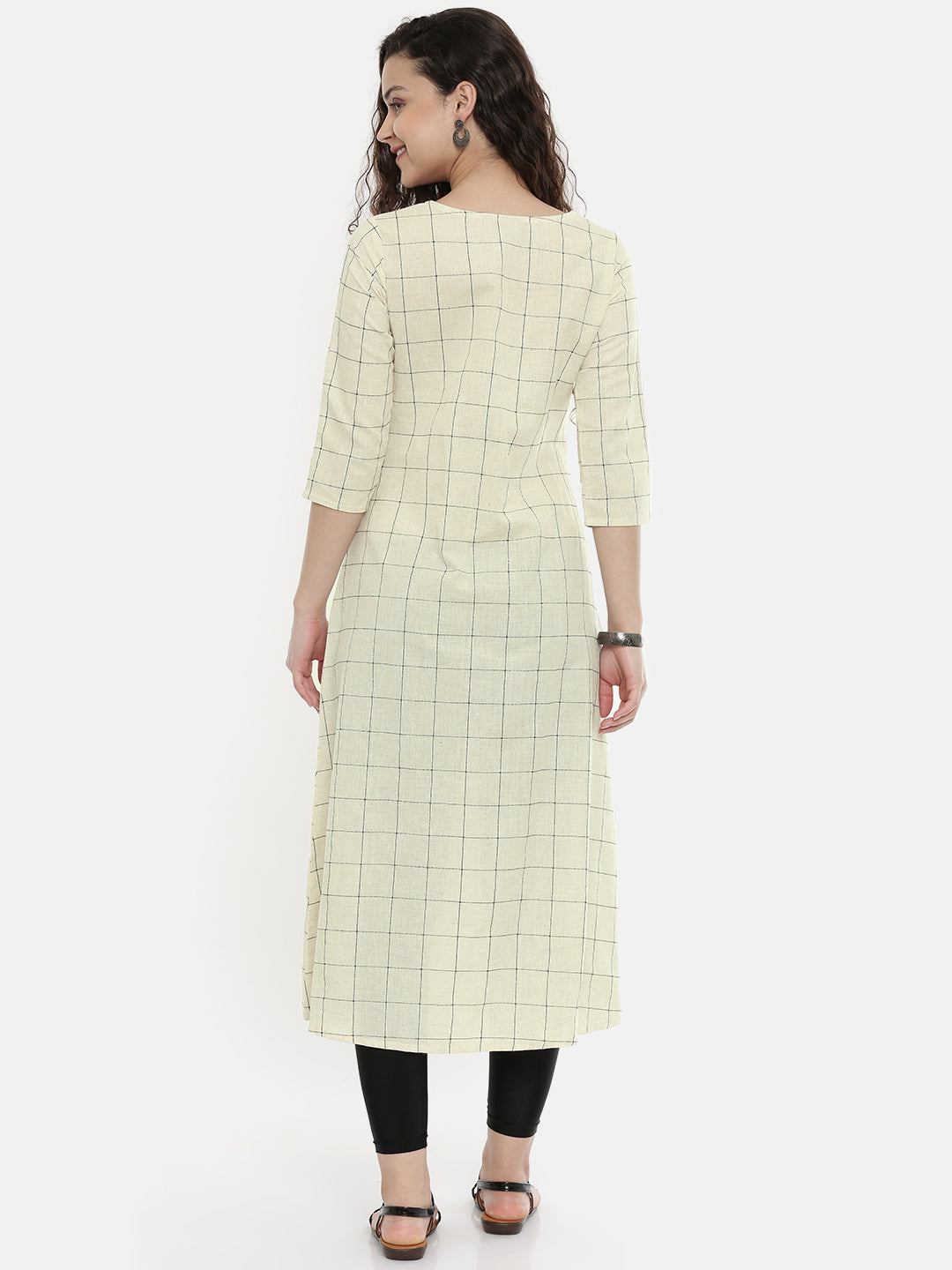 Neerus White embroidered straight kurti - detail view 1