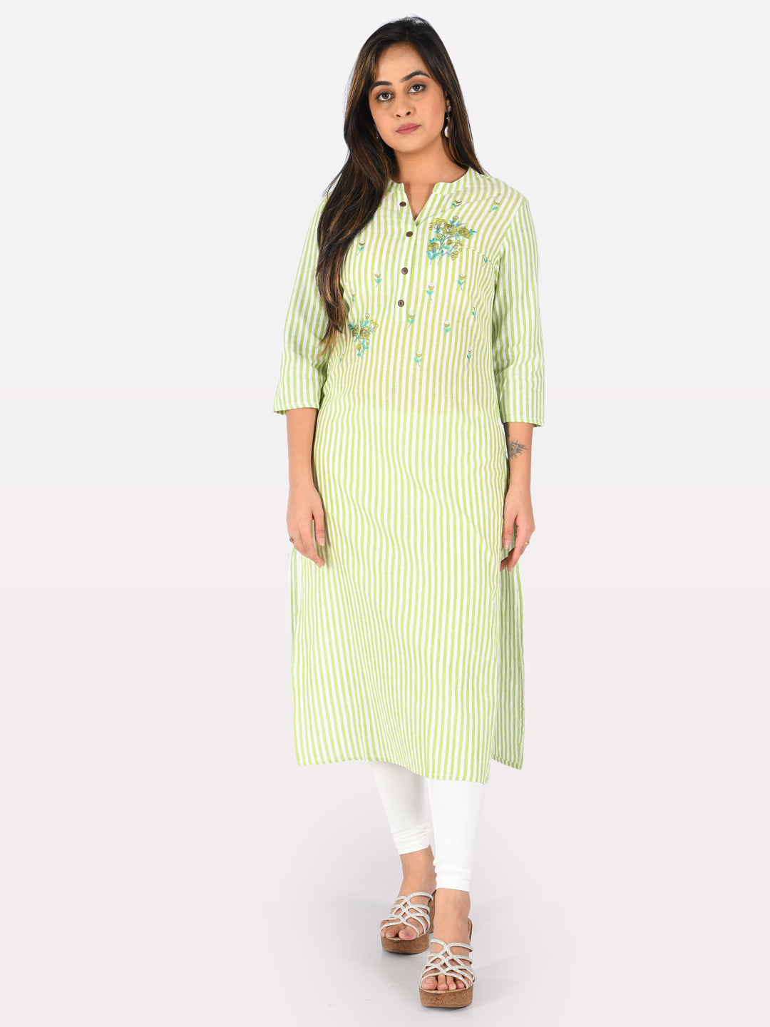 Neerus Light Green Embroidered Straight Kurta