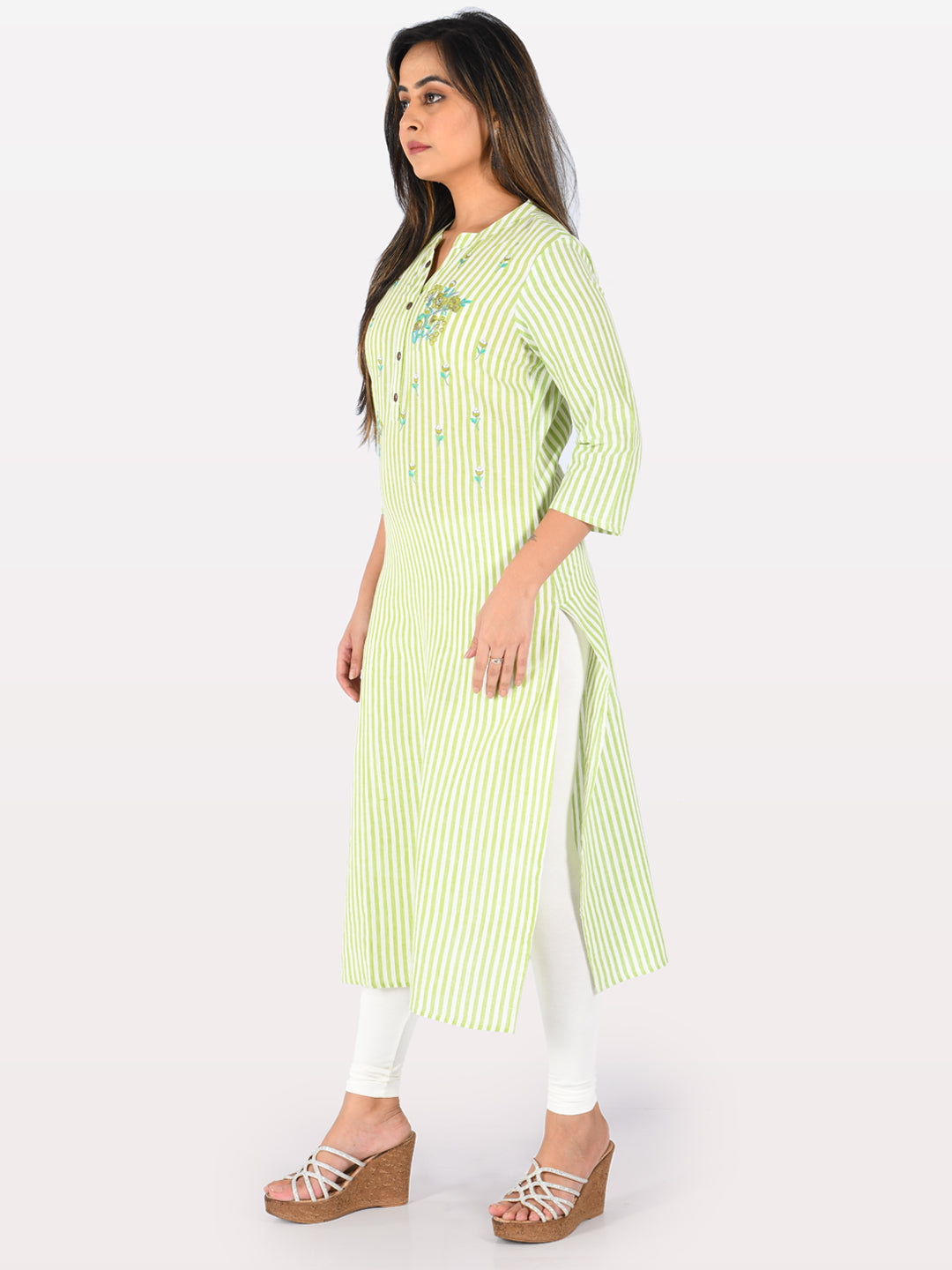 Neerus Light Green Embroidered Straight Kurta