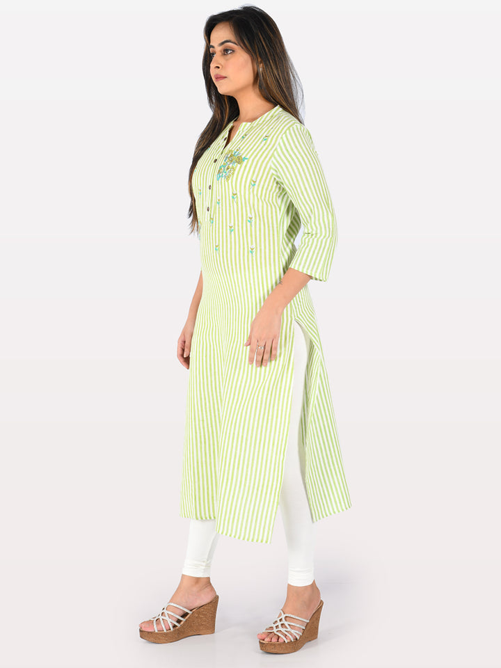 Neerus Light Green Embroidered Straight Kurta
