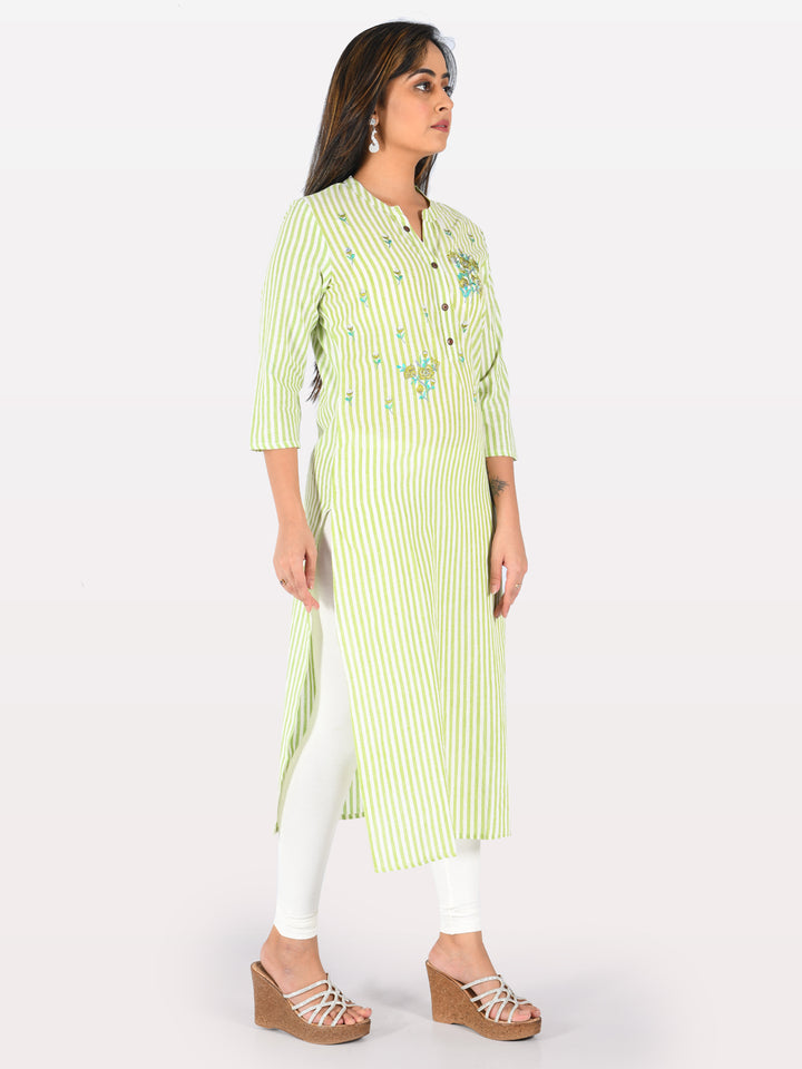 Neerus Light Green Embroidered Straight Kurta