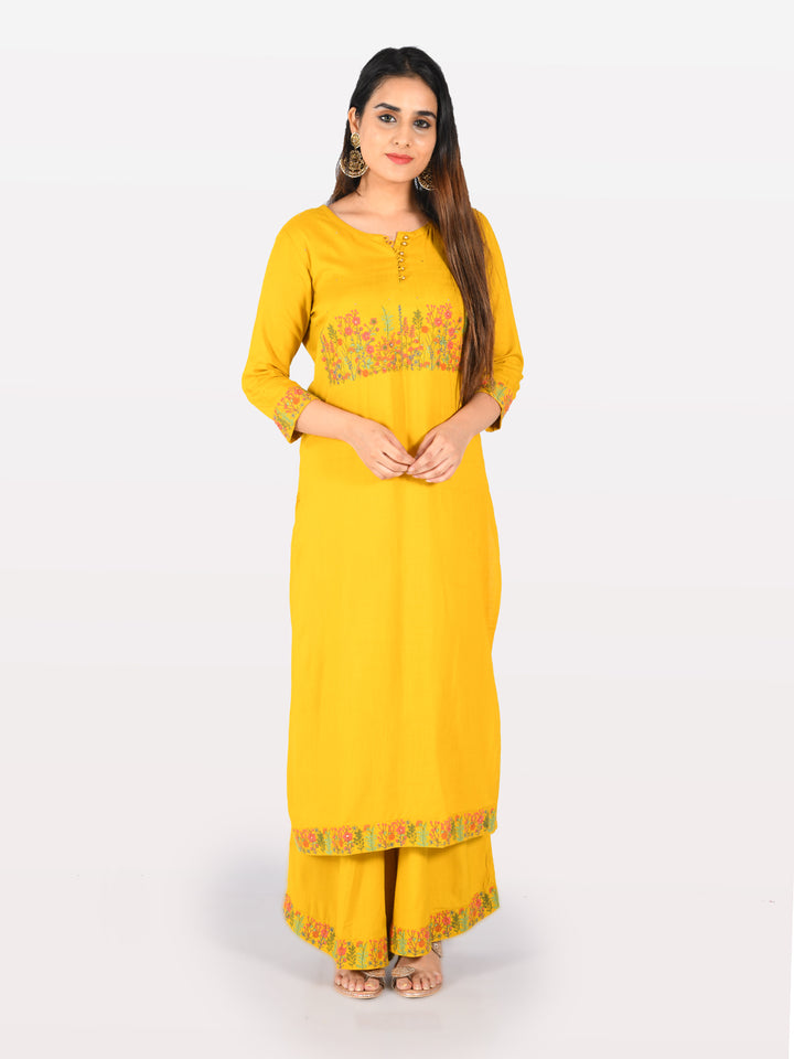 Neerus Yellow Embellished Straight Kurta