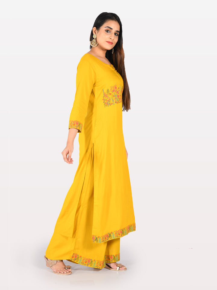 Neerus Yellow Embellished Straight Kurta