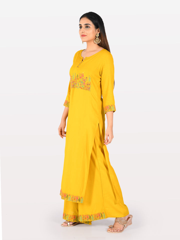 Neerus Yellow Embellished Straight Kurta