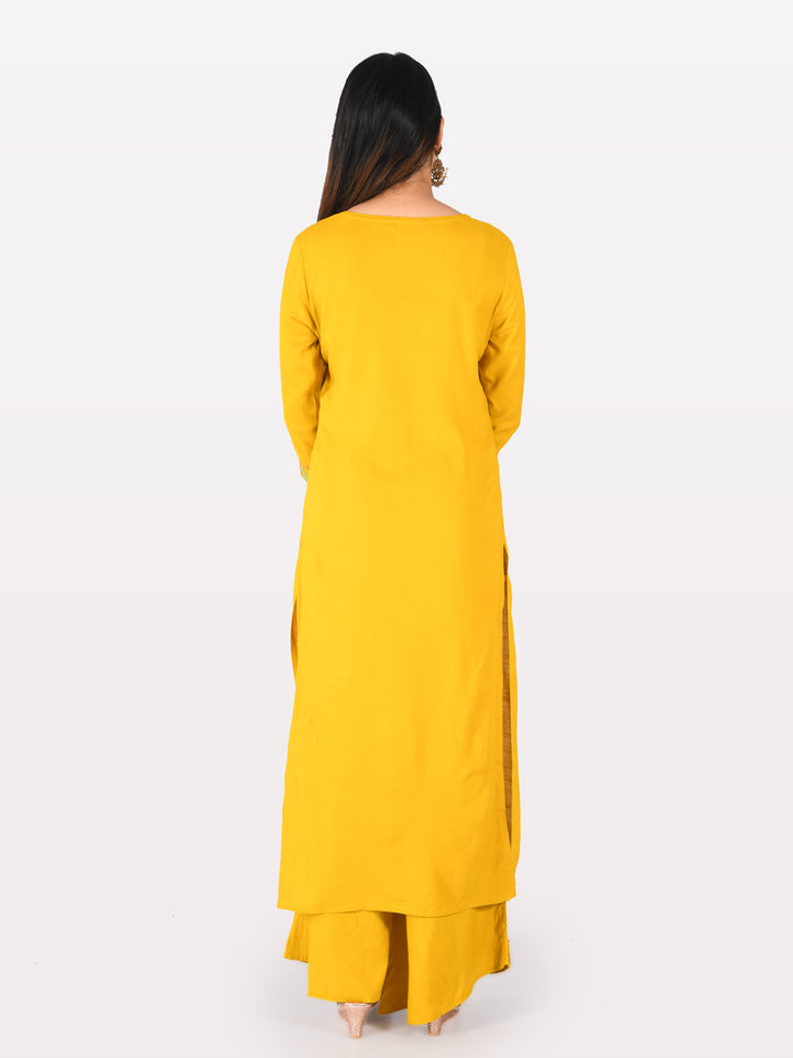 Neerus Yellow Embellished Straight Kurta