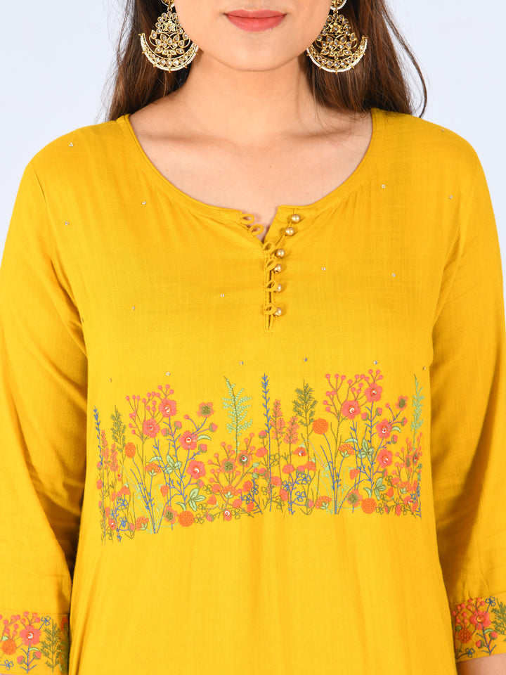 Neerus Yellow Embellished Straight Kurta