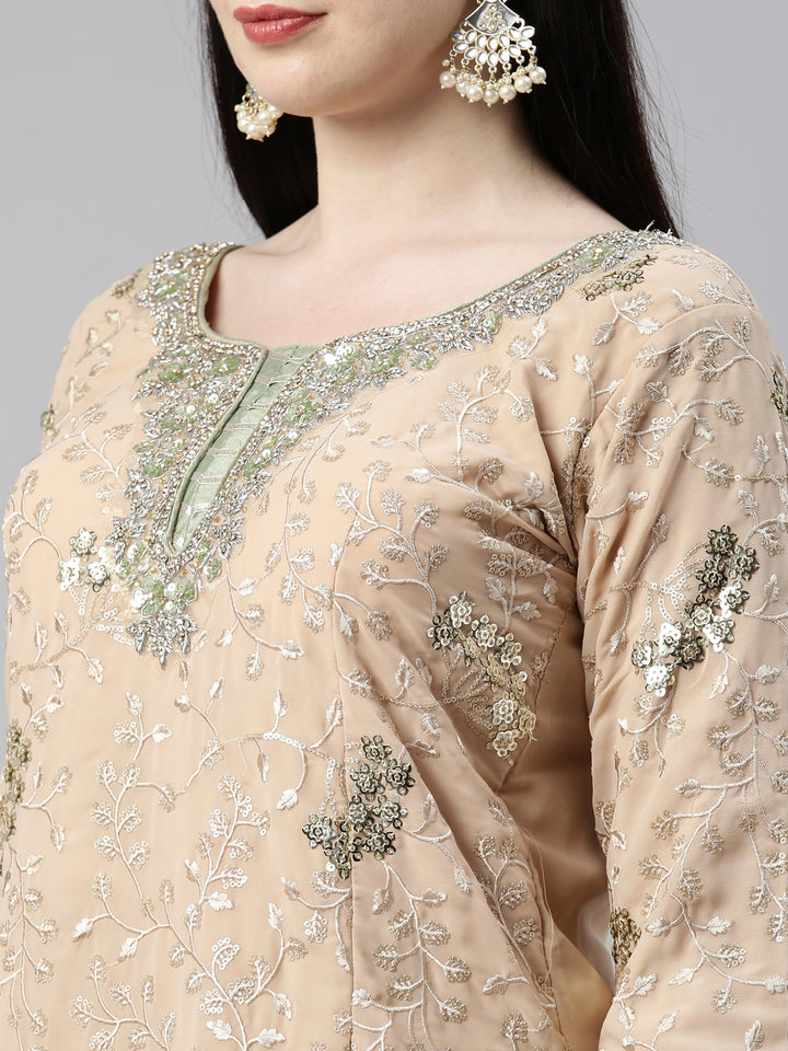 Neerus Pista Color Georgette Fabric Kurta Set