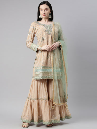 Neeru'S pista color, georgette fabric kurta set