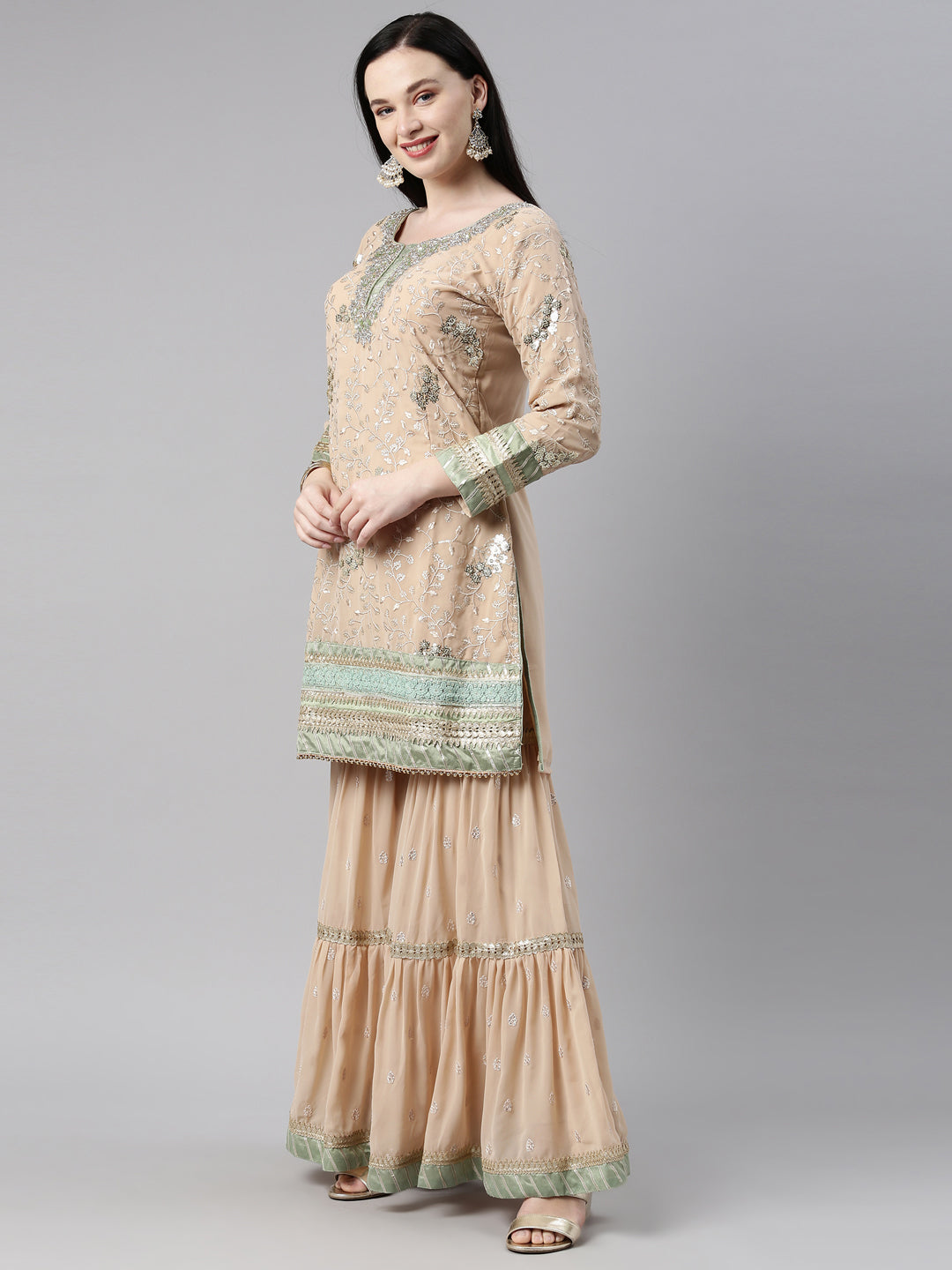 Neeru'S pista color, georgette fabric kurta set