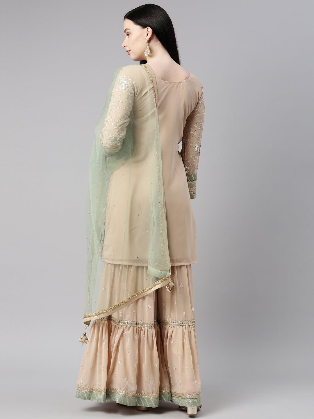 Neerus Pista Color Georgette Fabric Kurta Set