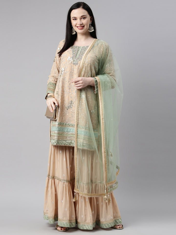 Neerus Pista Color Georgette Fabric Kurta Set