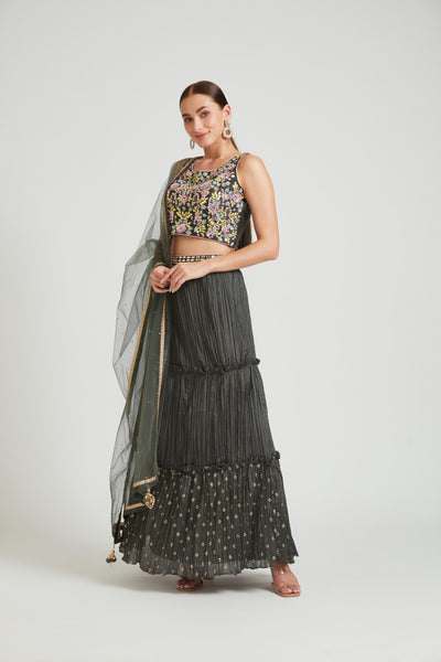 Neeru's Grey Color Silk Fabric Lehenga Choli