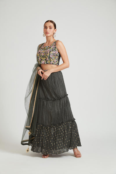 Neeru's Grey Color Silk Fabric Lehenga Choli