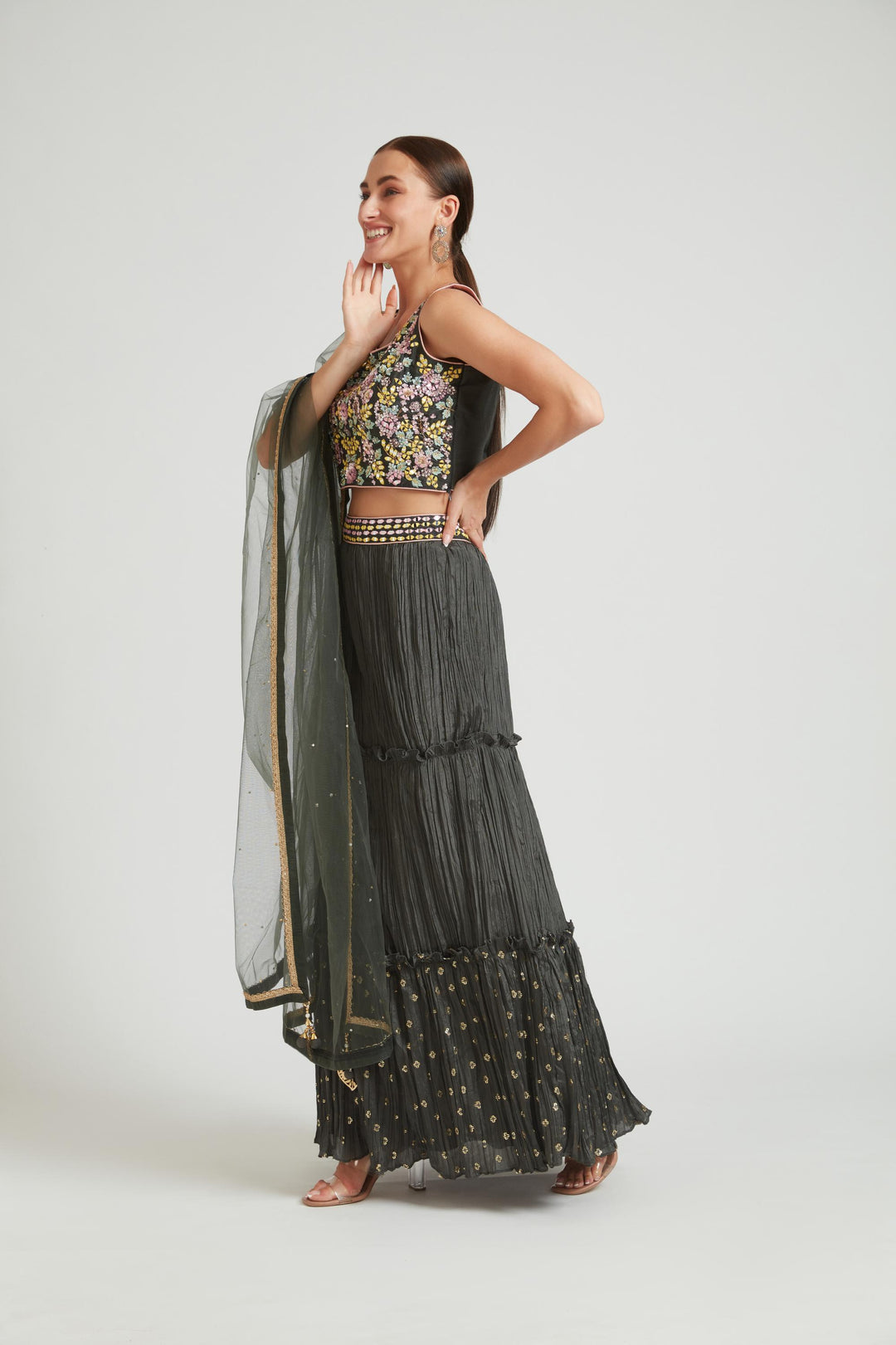 Neerus Grey Color Silk Fabric Lehenga Choli