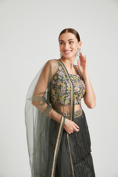 Neeru's Grey Color Silk Fabric Lehenga Choli
