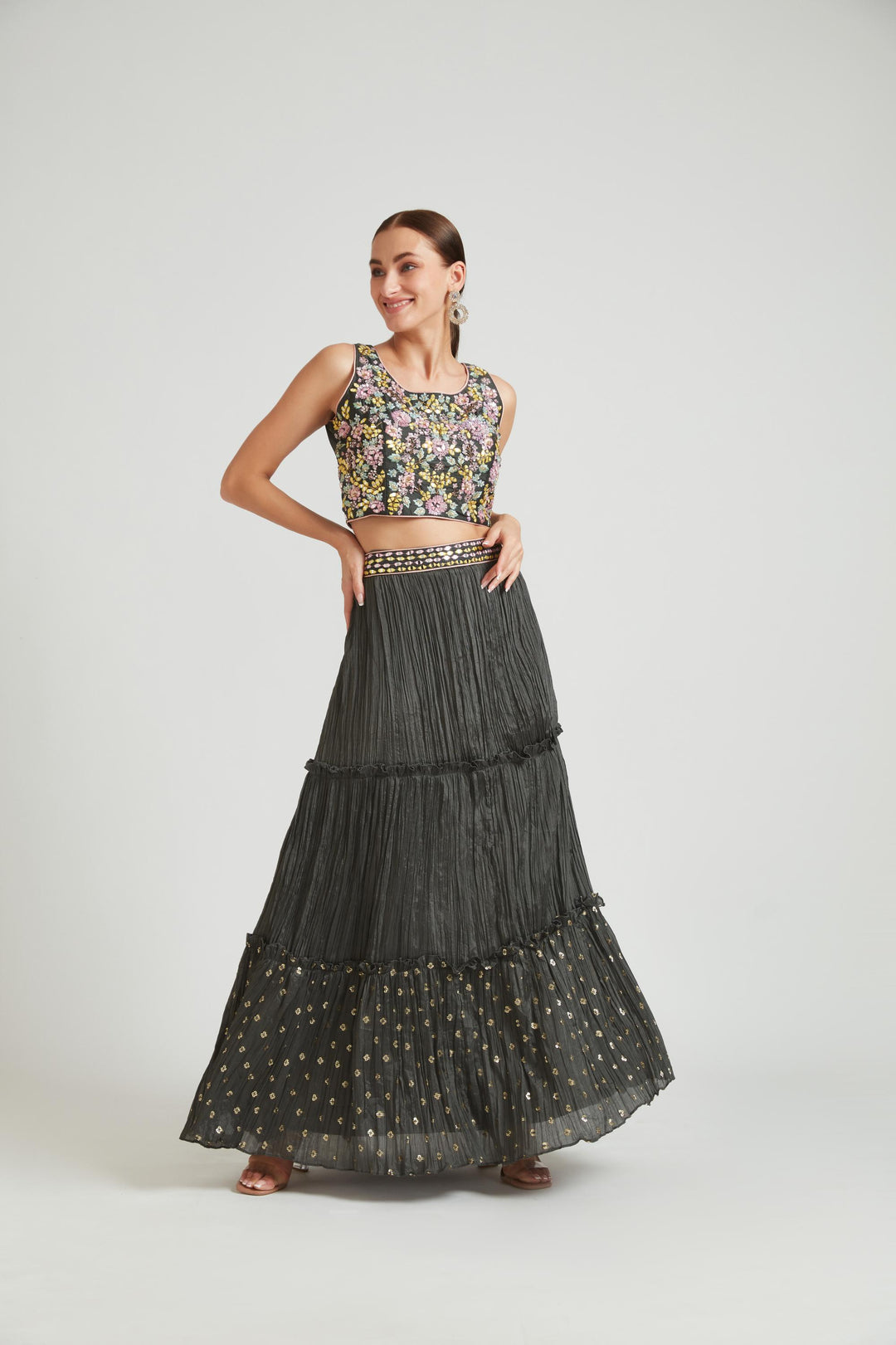 Neerus Grey Color Silk Fabric Lehenga Choli