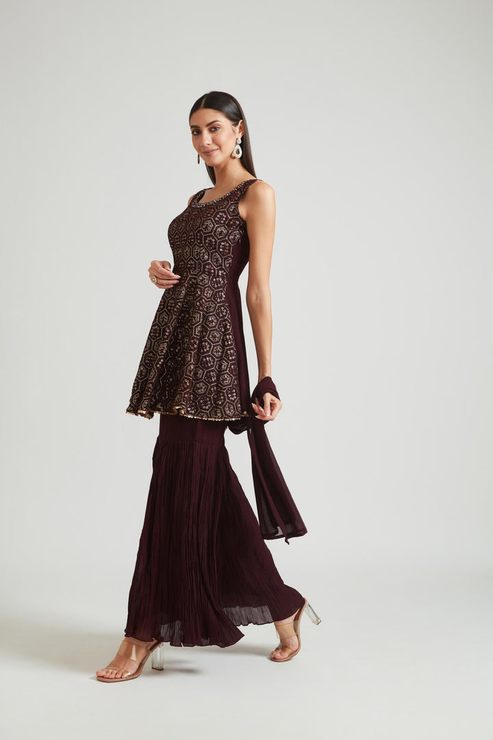 Neerus Brown Color Georgette Fabric Salwar Kameez