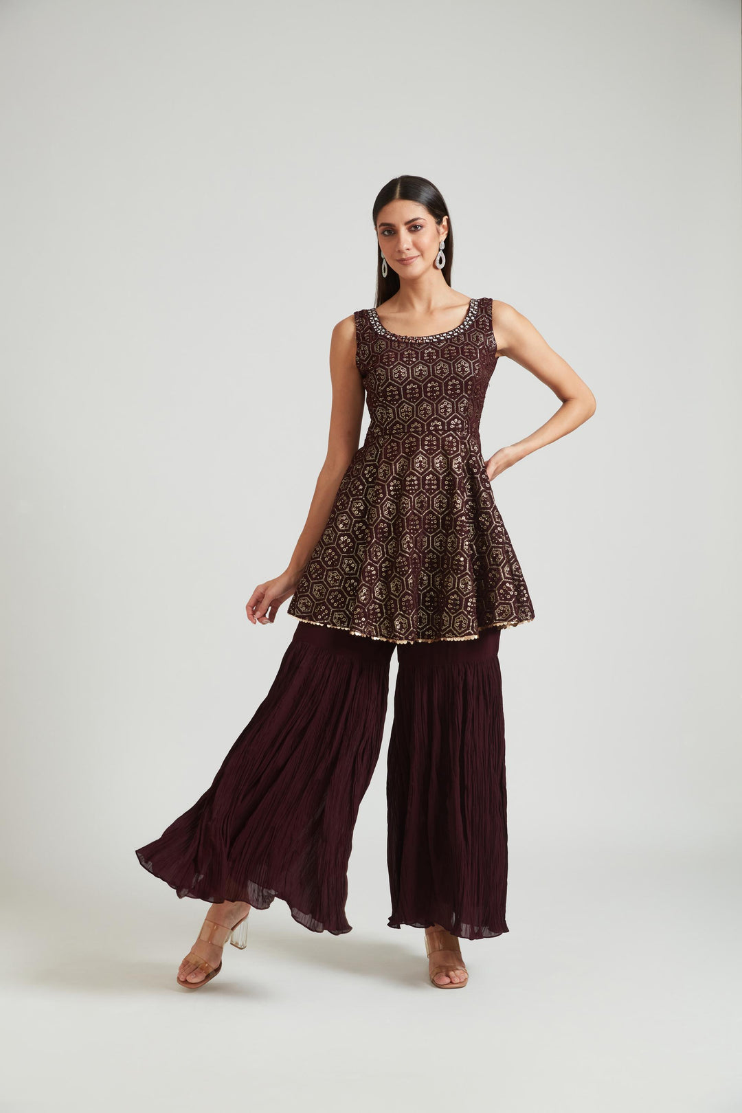 Neerus Brown Color Georgette Fabric Salwar Kameez
