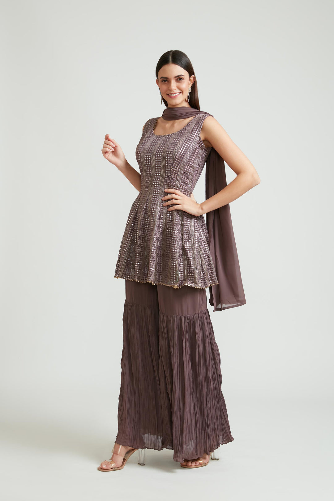 Neerus Purple georgette anarkali suit set - back view