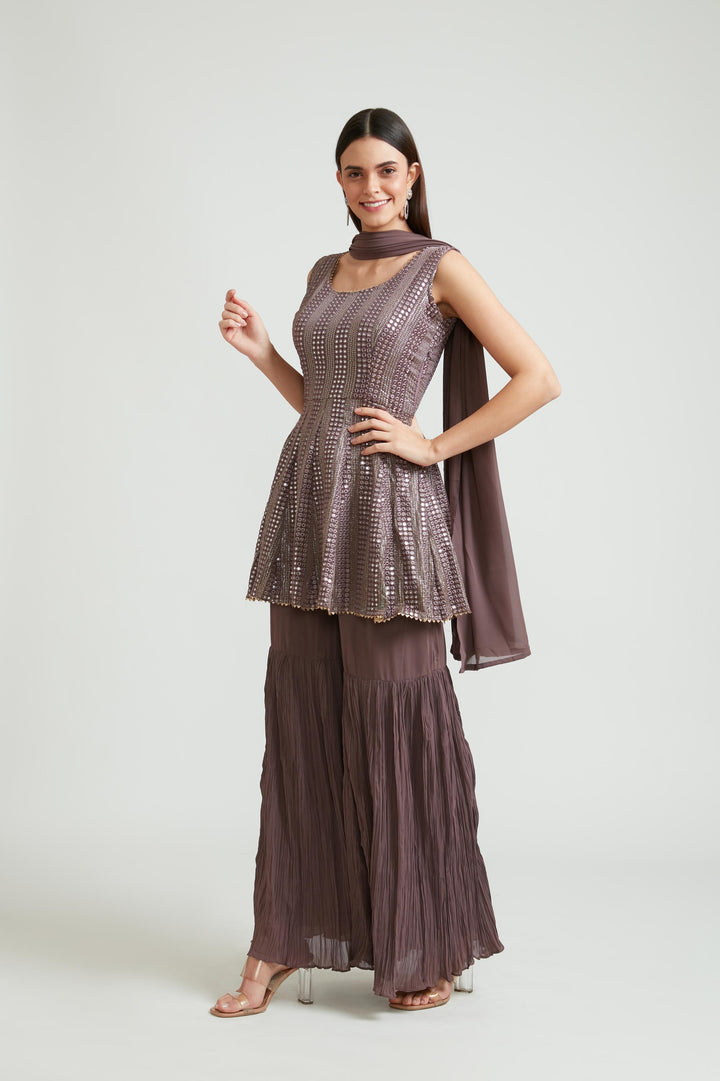Neerus Purple georgette anarkali suit set - back view