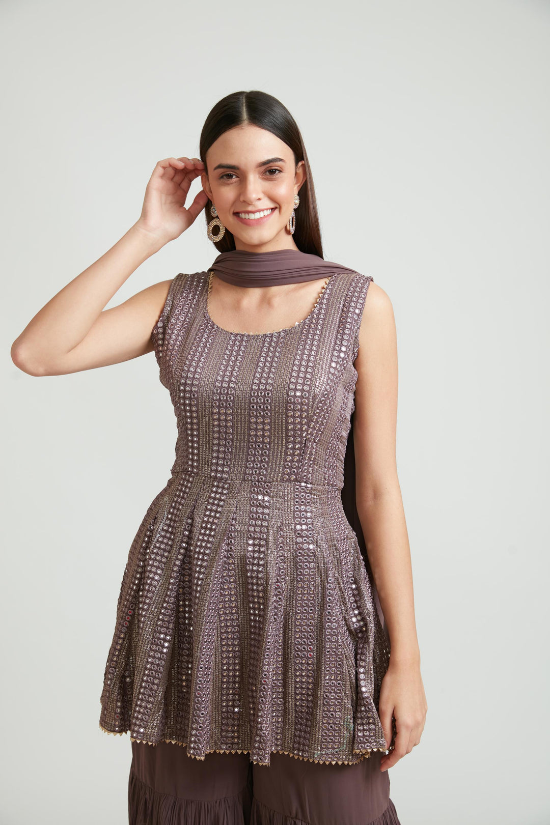 Neerus Purple georgette anarkali suit set - side view