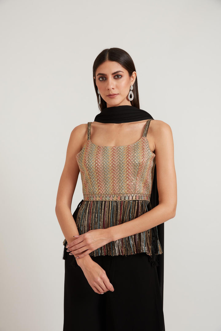 Neerus Black Color Georgette Fabric Suit Set