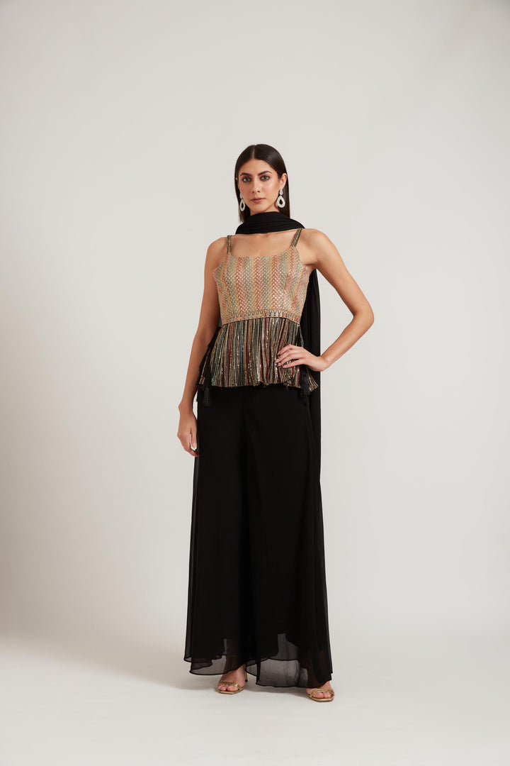 Neerus Black Color Georgette Fabric Suit Set