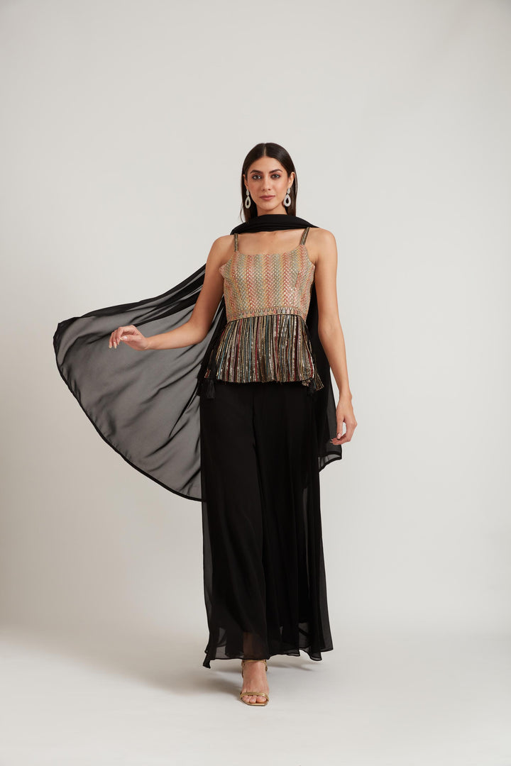 Neerus Black Color Georgette Fabric Suit Set