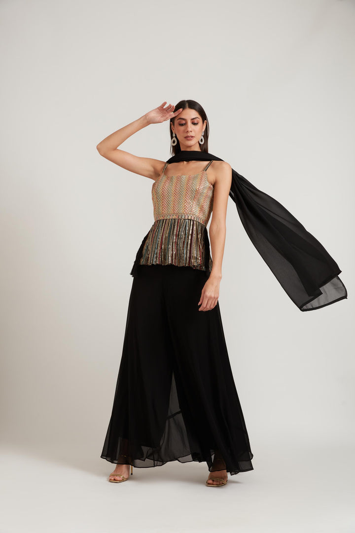 Neerus Black Color Georgette Fabric Suit Set