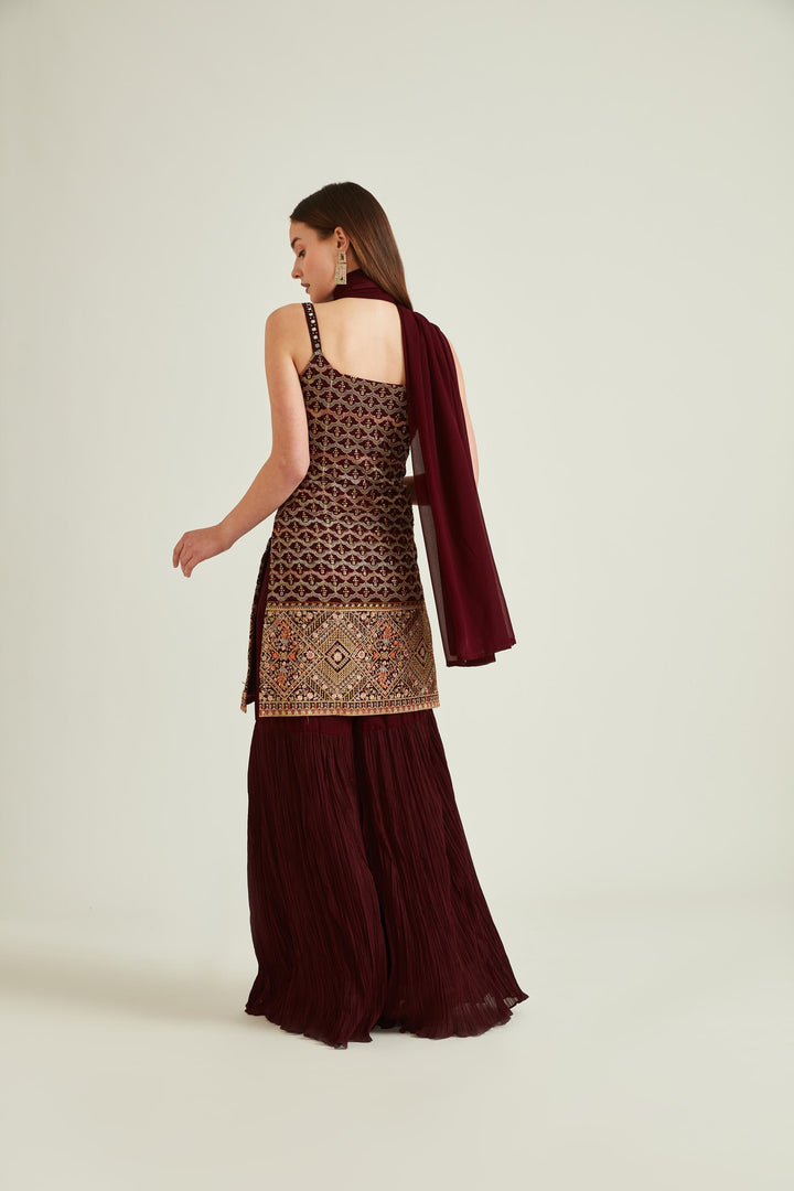 Neerus Maroon Georgette Embroidered Kurta Set - side view
