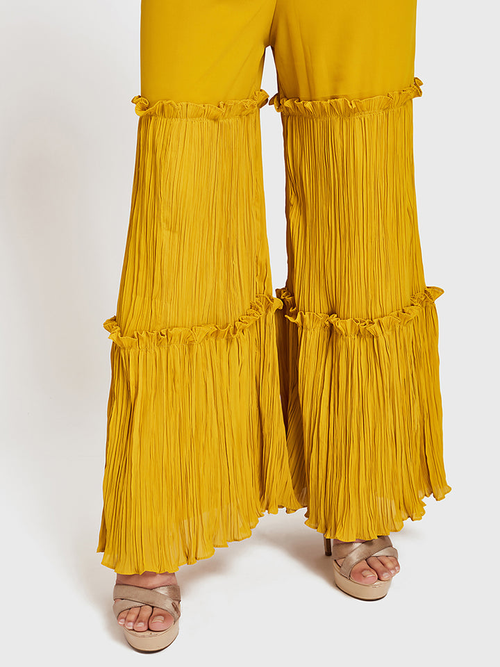 Neerus Yellow Embellished Kurta With Sharara & Dupatta