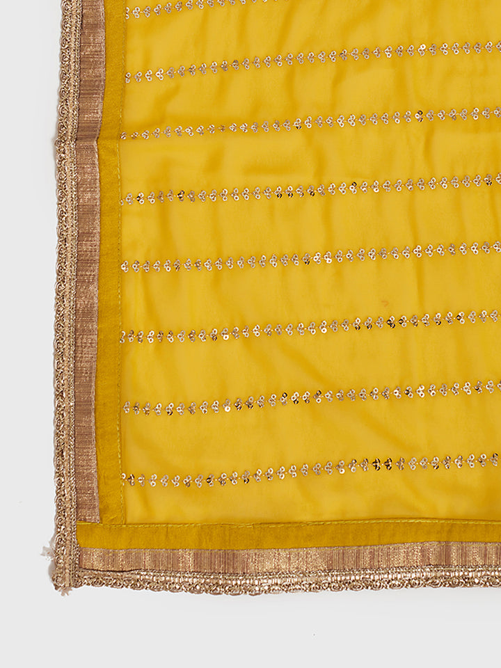 Neerus Yellow Embellished Kurta With Sharara & Dupatta