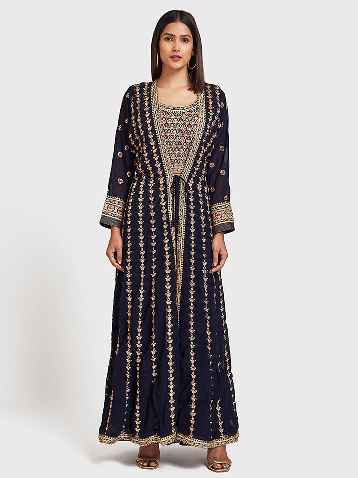 Neerus Blue Georgette Anarkali Suit Set - detail view 4