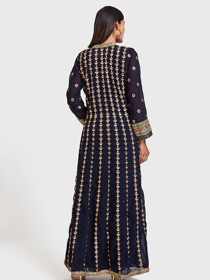 Neerus Blue Georgette Anarkali Suit Set - back view