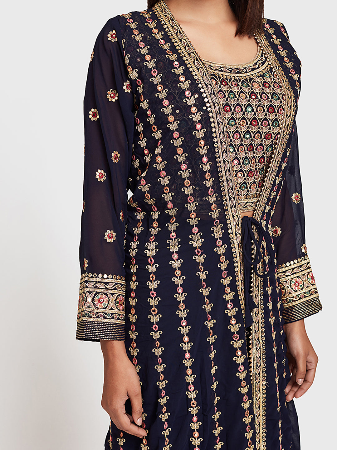 Neerus Blue Georgette Anarkali Suit Set - side view
