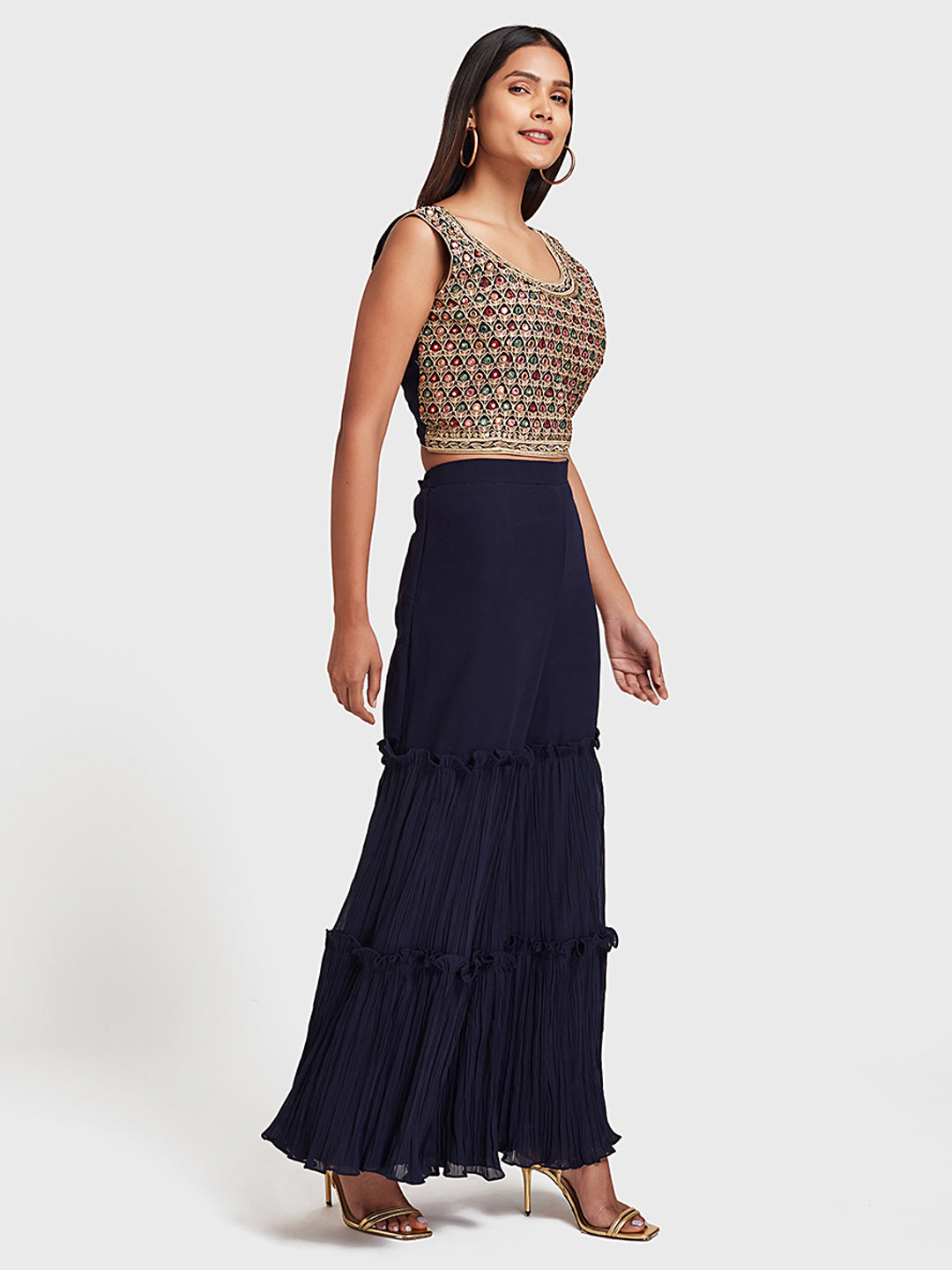 Neerus Blue Georgette Anarkali Suit Set - detail view 1
