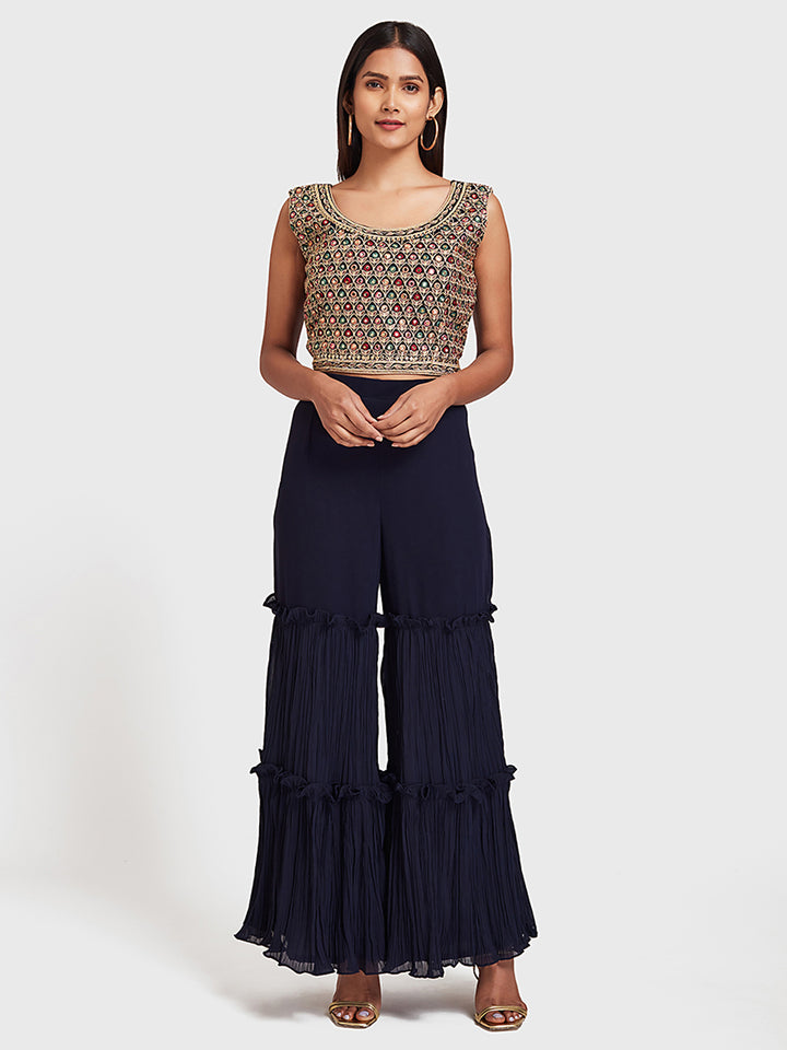 Neerus Blue Georgette Anarkali Suit Set - detail view 2