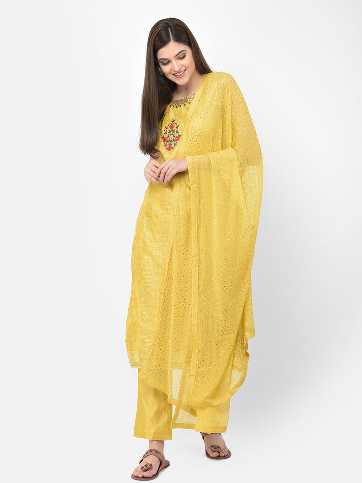 Neerus'S Yellow Color Chanderi Fabric Suit-Pant