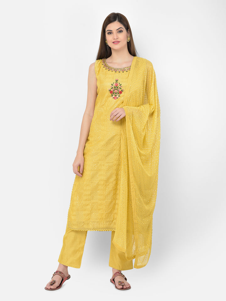 Neerus'S Yellow Color Chanderi Fabric Suit-Pant