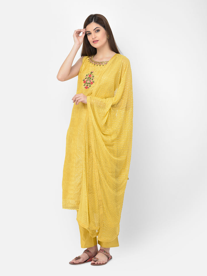Neerus'S Yellow Color Chanderi Fabric Suit-Pant