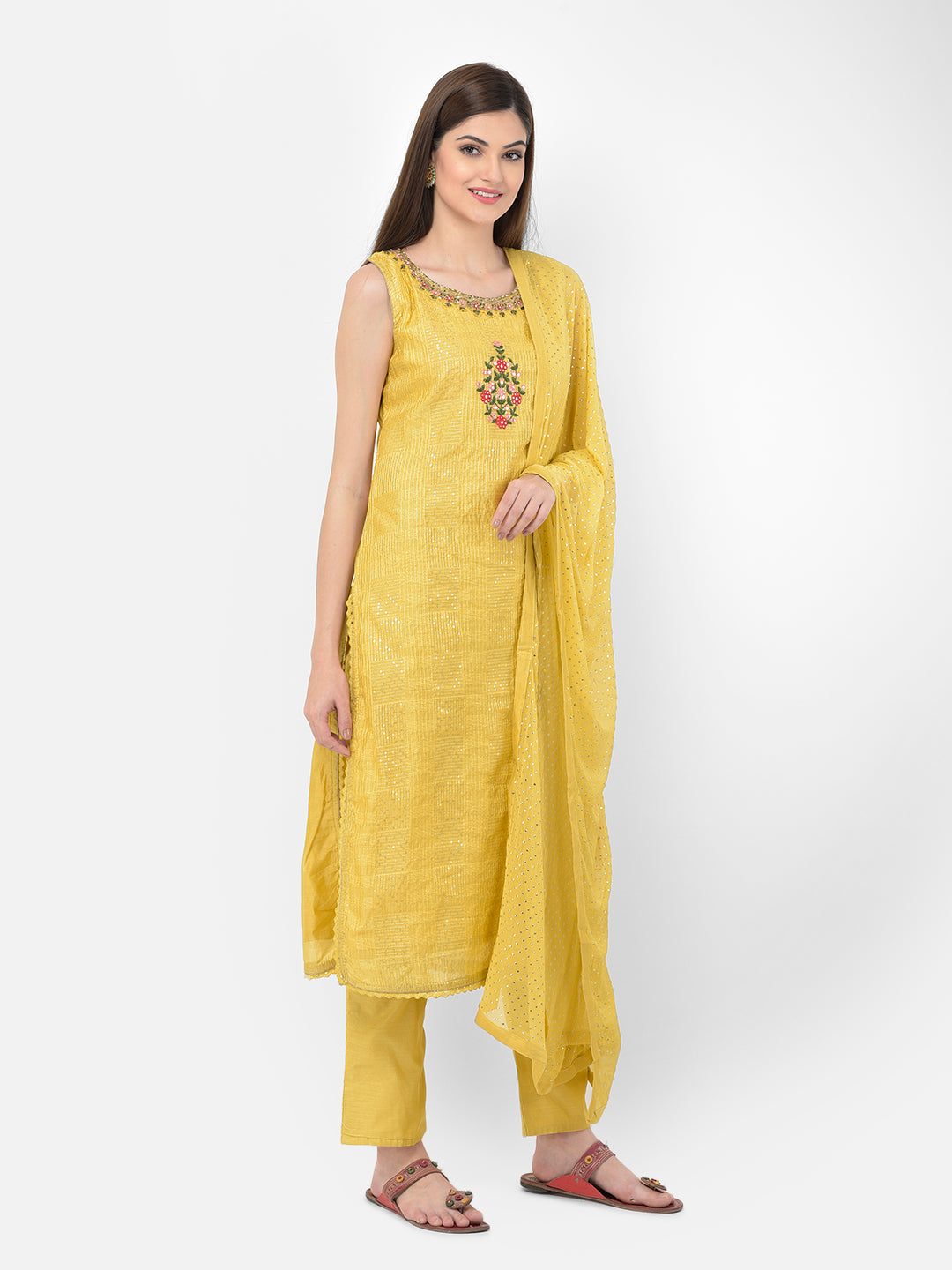 Neeru's'S Yellow Color Chanderi Fabric Suit-Pant